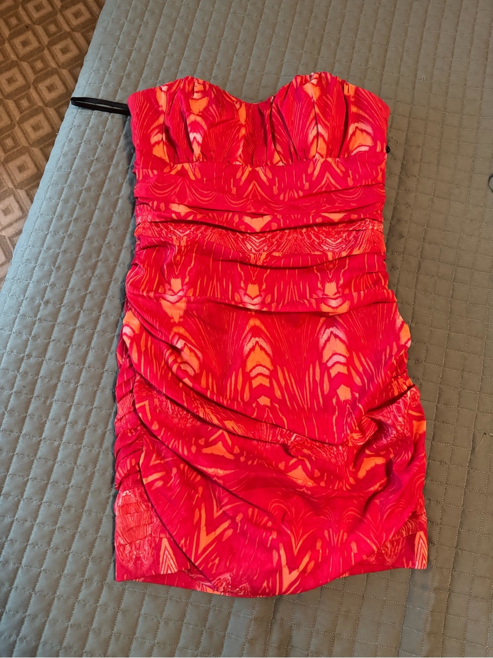 Bebe y2k Strapless Red-Pink Ruched Cocktail Dress